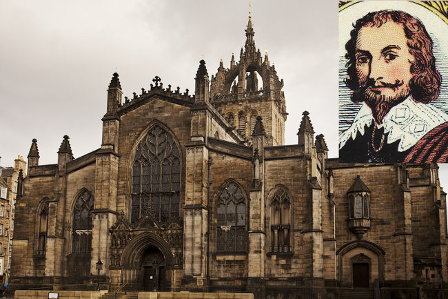 St. Giles, Edinburgh, with an insert picture of the Rev. Robert Bruce